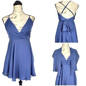 Angel Biba Blue Babydoll Dress Surplice V Neck Open Strappy Racerback Size Small